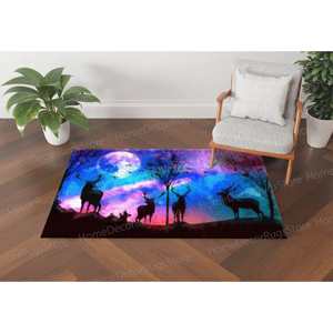 Tapis imprimé avec silhouette de cerf - Tapis animal moderne pour la décoration de la maison, tapis en chenille - Product Image 1