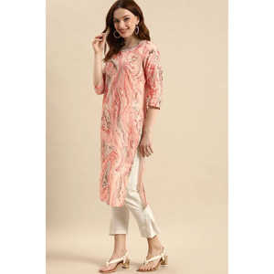 Kurta de Algodón Recta con Estampado de Melocotones para Mujer, Talla XS, Transpirable, Estilo Chino, para Oficina, Festivales, Hasta la Rodilla, para el Día del Club - Product Image 2