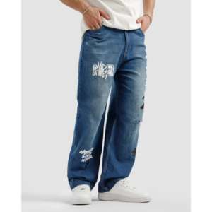 กางเกงยีนส์ทรงตรงสไตล์วินเทจ Rebel ผ้าเดนิมถักหลวมๆ ปักลายเพชร ล้างสีแบบ Stonewashed สไตล์ฮิปฮอป สำหรับฤดูหนาว สีอ่อนและสีเข้ม - Product Image 4