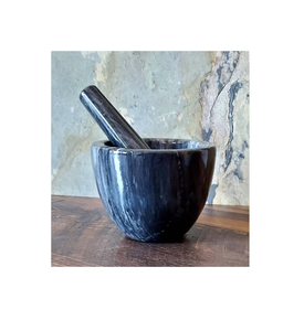Luxury Hand Engraved Black Antique Marble Mortar and Pestle Spices and <b>Herbs</b> Grind Handmade Made in India - Product Image 2