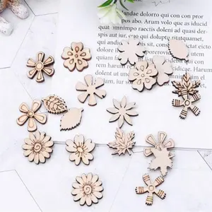 Unfinished small decor craft shapes laser cutting carve wooden flower chip laser cut wood decor For DIY