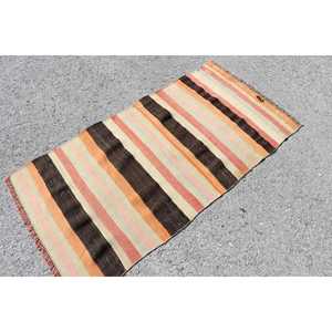 2.5x5 ft Small Vintage <b>Wool</b> Patchwork Rug <b>Brown</b> Bordered Turkish Rug with Latex Backing Eco-Friendly - Product Image 2