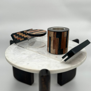 Juego de Quemadores de Incienso de Madera de Lujo con Incrustaciones, Diseño Geométrico en Blanco y Negro con Bandeja de Acrílico Transparente y Caja de Incienso para Regalo y Hogar - Product Image 5