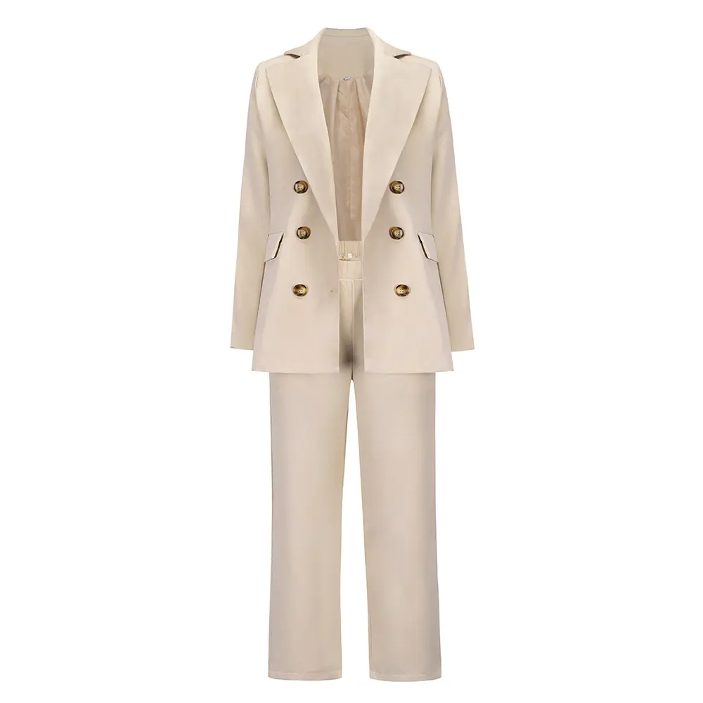 Large Lapel Double Breasted women's suits jackets Casual Straight Pants Suit two piece suits for women