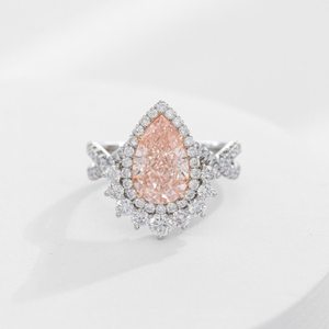 2.00Ct ลูกแพร์สีชมพูตัดในแล็บหมั้นแหวนเพชร14K VS1ทองสีเหลืองทองแหวนเพชรคลัสเตอร์ของขวัญสำหรับเธอ - Product Image 4