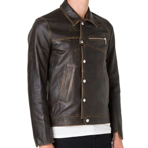 Veste d'hiver vintage pour motards en cuir véritable imperméable avec fermeture éclair, impression par transfert thermique de haute qualité, taille XL, toile - Product Image 5