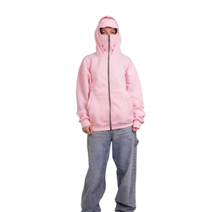 Sweatshirts à capuche et fermeture éclair OEM couleur unie de haute qualité vierge poids lourd avec masque logo personnalisé pour hommes prix de gros - Product Image 1