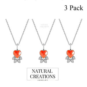 Premium Plated Alloy 925 Sterling Silver Romantic Slider <b>Carnelian</b> Heart Shape Women's Pendant Cable Chain Bezel Setting Pack 3 - Product Image 2