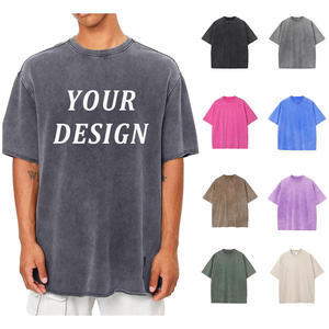 Custom Men Rib Neck Plus Size T-Shirt Cotton Heavyweight Oversized <b>Drop</b> Shoulder Blank Vintage <b>Acid</b> Wash Tee - Product Image 3