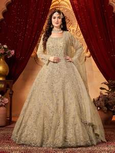 Robe longue ethnique indienne Anarkali pour femmes vêtements de fête adultes fantaisie broderie filet Dupatta en filet - Product Image 2