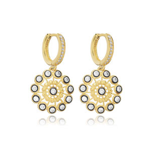 CZ tinta negra Mandala diseño CZ piedra colgante pendiente turco 925 plata esterlina joyería al por mayor - Product Image 1