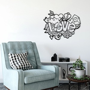 Art mural calligraphique « Modest Love » finition noire, idéal pour la décoration de chambre personnelle, d'espace de couple et d'accent mural de clubs, provenance Inde - Product Image 1