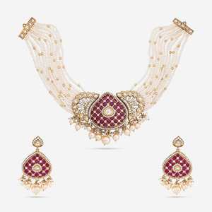 Kundan Wedding <b>Necklace</b> Women's Zinc Alloy Layered Water Drop Shape Elegant & Dazzling - Product Image 1