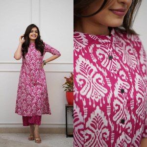 Cetak tangan yang indah ukuran <span class=keywords><strong>M</strong></span> sampai XXL Set Kurti yang sangat modis yang menakjubkan dirancang untuk Diwali, pesta, hari lari Khusus - Product Image 6