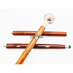 Bâton de marche pliable poli fait main de style nautique Viking en laiton massif et en bois pour hommes et femmes - Product Image 1