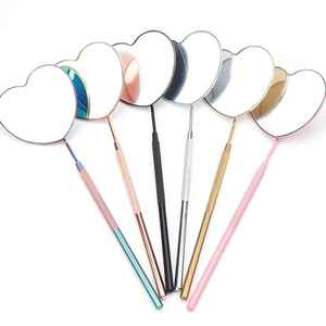 Venta al por mayor 3x en forma de corazón chapado en oro de acero inoxidable espejo de mano de maquillaje de un solo lado personalización diferentes colores - Product Image 3