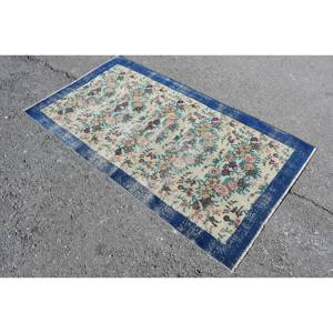 Classique bleu Beige 3.6 X 6.6ft tapis turc fait à la main rectangulaire Patchwork Design laine Polyester Latex pour chambre salon - Product Image 2