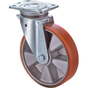 Ruedas Giratorias BS de 100 mm de Diámetro con Neumático de Poliuretano, Capacidad de Carga de 200 kg, Placa de Montaje para Muebles - Product Image 3