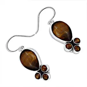 "925 Sterling Silver <b>Tiger</b> <b>Eye</b> Drop Earrings for Women-Fashion Gemstone <b>Jewelry</b>" - Product Image 3