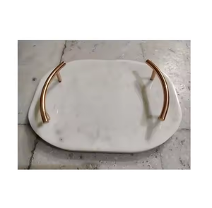 Plateau de service en marbre de taille moyenne avec poignée en laiton, plateau de service en marbre, nouveau style tendance, plateau de rangement de taille personnalisée - Product Image 1