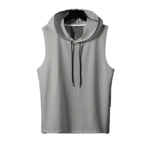 Customized Men's Summer Casual <b>Sleeveless</b> <b>Hoodie</b> High Quality Breathable Quick Dry 100% Cotton Washed Knitted - Product Image 1