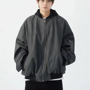 Double_zip_hooded_leather_jacket_autumn winter_functional_wind_pocket - Product Image 3