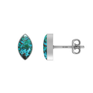 Premium 925 <b>Silver</b> Chrysocolla Gemstone Pear Marquise Oval Cab Butterfly Lock Stud <b>Earrings</b> Bezel Setting Pack of 3 Wedding - Product Image 3