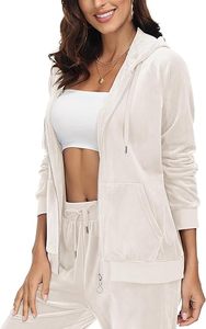 Transpirable personalizado en blanco elegante señoras de talla grande terciopelo elegante pulóver con capucha cremallera Sudadera con capucha cintura ajustable cremallera invierno - Product Image 3