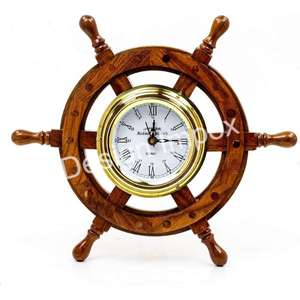 Reloj de latón con rueda de barco de madera de calidad superior, reloj náutico antiguo de lujo decorado con interiores al por mayor, precio razonable - Product Image 5