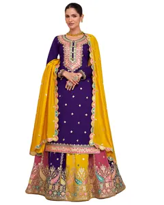 印度出口优质女装现成优质中国丝绸刺绣派对服装Anarkali Salwar Kameez