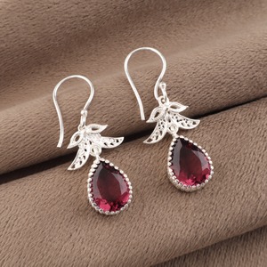 Women's 925 Sterling Silver <b>Garnet</b> Drop <b>Earrings</b> Classic Water Drop Bezel Set Dangle <b>Earrings</b> For Party - Product Image 5