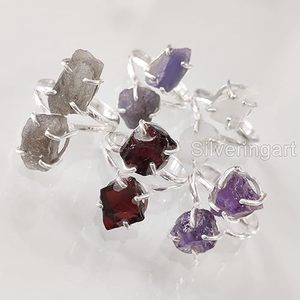 Bague pour femme en pierre brute, améthyste naturelle, pierre de lune, tanzanite, grenat, bijoux fantaisie, bague en argent sterling 925 - Product Image 5