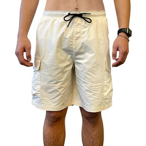 กางเกงขาสั้นผ้าคาร์โก้สำหรับผู้ชายกางเกงขาสั้นสำหรับ380gms ซักแบบลำลองมีเชือกรัดเอวยางยืดกางเกงขาสั้นใส่สบายสีพื้นมีกระเป๋าติดโลโก้ได้ตามต้องการ - Product Image 1