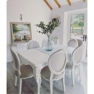 Celline Midcentury Dining <b>Chair</b> High Quality Solid Wood <b>White</b> Finish Colorful Woven Rattan Backrest for Wedding Restaurant - Product Image 4