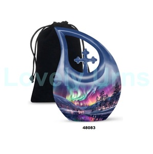 Urna Funeraria para Cenizas Humanas con Forma de Lágrima y Luz Azul Aurora, con Bolsa de Terciopelo Gratis - Product Image 3
