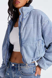 Veste en jean délavé grande taille pour femme, en coton tissé respirant et écologique, style sweat à capuche, vente en gros - Product Image 3