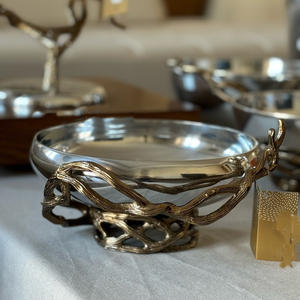 Bol de service en forme de branche d'arbre plaqué argent très tendance, artisanal, décoratif, accessoires de présentation pour la table - Product Image 1