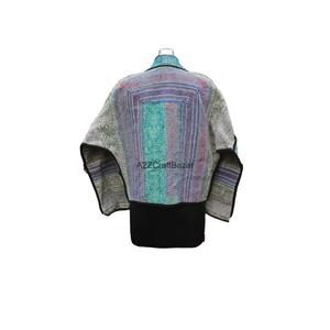 100% pur coton col roulé Vintage Kantha veste pour femmes à la main bouton fermeture automne respirant tricoté conception vêtements d'hiver - Product Image 3