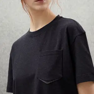 T-shirt en jersey de coton extensible à col en O pour femmes avec poche d'ombre Conceptions imprimées sur mesure Fournisseur de vêtements décontractés-Matériau en nylon - Product Image 1