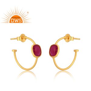 Hot Selling 925 Sterling Silver 18K Gold Plated Natural Aventurine <b>Red</b> Quartz Gemstone Earring Demi Fine Jewelry Manufacturer - Product Image 3