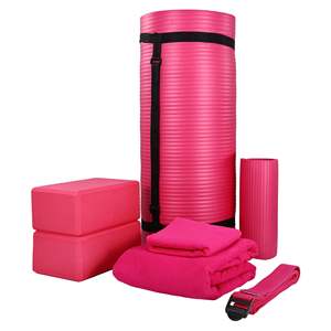 Set Yoga 7 Pezzi BalanceFrom Fitness 100% Schiuma con Tappetino, Cinghia per Stretching e Ginocchiere in Colore Rosa - Product Image 1