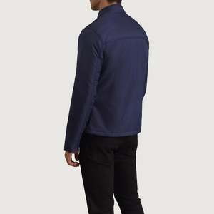 Chaqueta Ligera Elliot Azul Casual de Cuero Genuino y PU con Cuello Alto y Capucha con Patrón Bordado, Tallas de la XS a la 6XL para Otoño - Product Image 5
