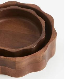 Cuenco multiusos de acacia de nogal de madera con pata elegante hecho a mano de madera natural para servir y cuenco decorativo decoración moderna para el hogar - Product Image 2