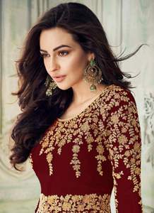 Robes longues Anarkali indiennes ethniques en géorgette lourde avec broderie et travail de broderie fantaisie, dupatta Pishwas - Product Image 2