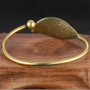 กำไลข้อมือทองเหลืองแบบปรับได้สำหรับผู้หญิงสร้อยข้อมือแฟชั่นงานทำมือขนาด60มม. สีทอง - Product Image 3