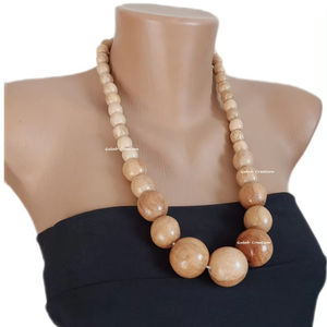 Handmade Wooden Big Bold <b>Bead</b> Statement Necklace Chunky Natural <b>Wood</b> Jewelry for Womens Boho and Ethnic Fashion Style - Product Image 1