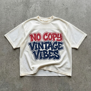 T-shirt <span class=keywords><strong>blanc</strong></span> neutre en maille, imprimé DTG, délavé à l'acide, haute densité, coupe courte et ample, tendance, doux et <span class=keywords><strong>de</strong></span> qualité - Product Image 1