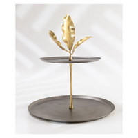 Support à gâteau en silicone à 2 niveaux, motif branche d'or et oiseau, plateau de service décoratif pour desserts et fruits, écologique