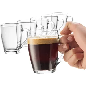 Bormioli Rocco <b>Glass</b> Coffee <b>Mug</b> Set, (6 Pack) 1034 Ounce <b>With</b> Convenient <b>Handle</b> - Product Image 1