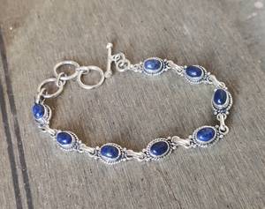 Pulsera de Plata de Ley 925 100% Natural con Piedras Preciosas de Lapislázuli Ovaladas, Regalo para Mujer, Proveedor de Joyería para Bodas y Fiestas - Product Image 1